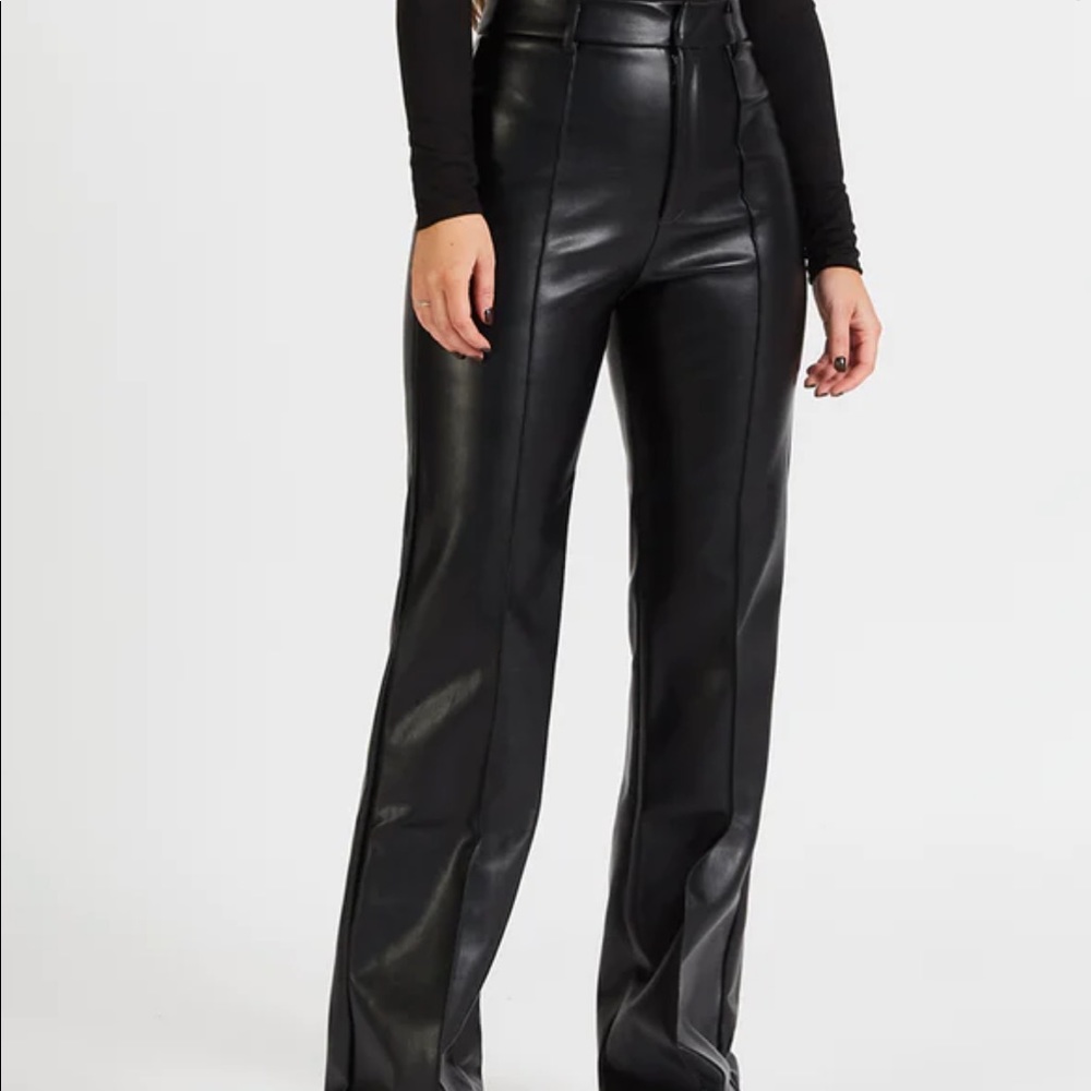 NWT High waisted vegan leather trousers, designed with a longline wide leg